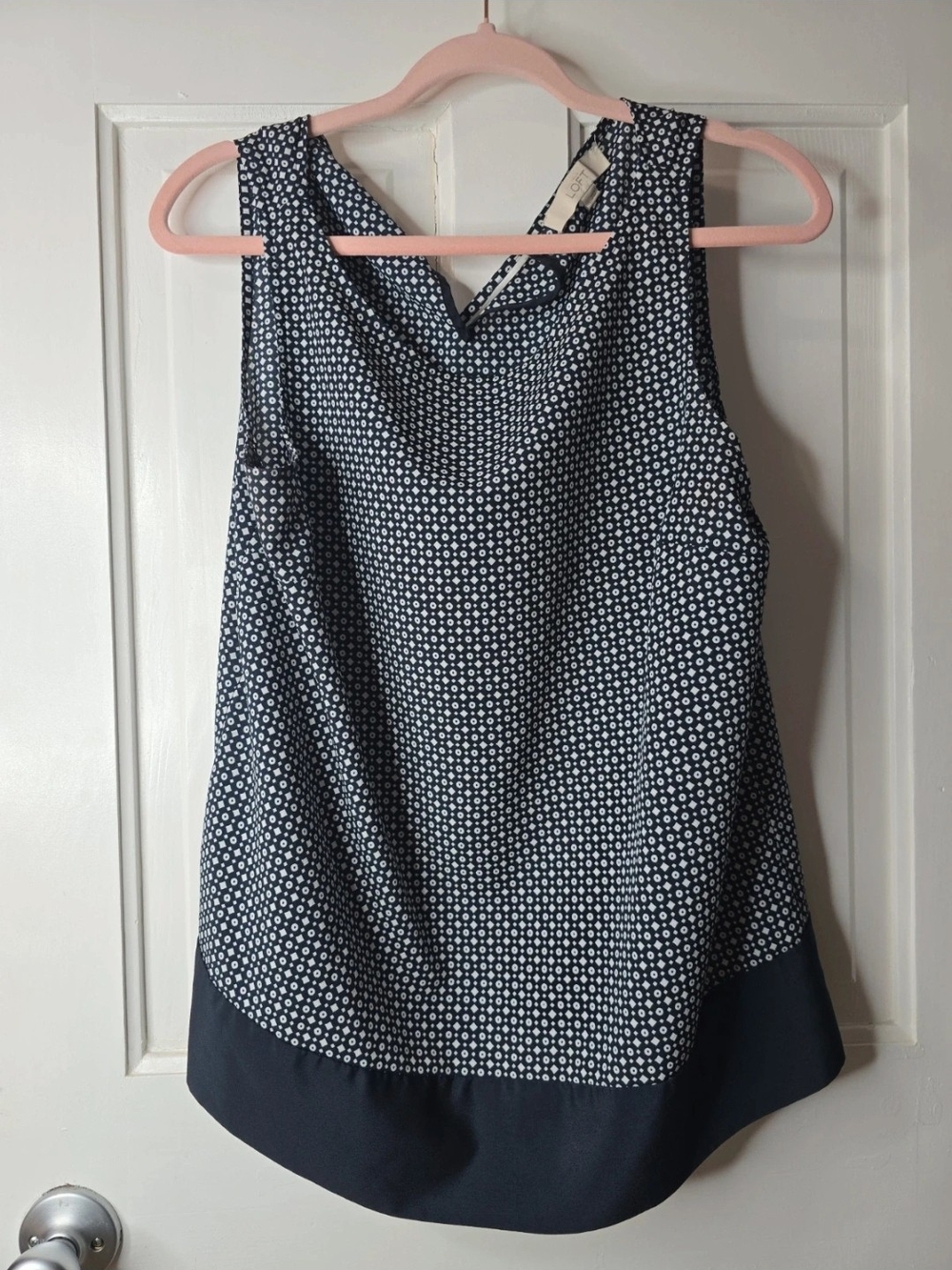 LOFT Navy & White Printed Cowl Neck Camisole with Navy Hem